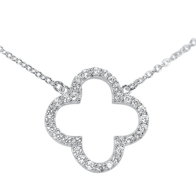 Sterling Silver Cubic Zirconia Clover Necklace. 