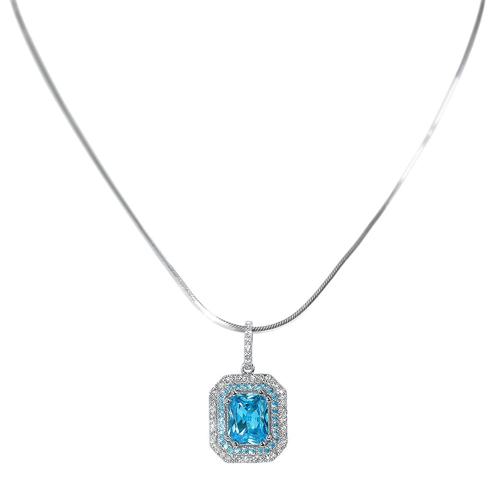 Icy Ocean Blue and Clear CZ Pendant and Earrings
