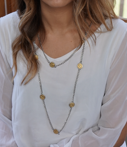 Two tone greek coin necklace 
