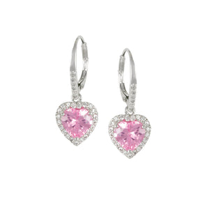 Pink Cubic Zirconia Leverback earrings Rhodium Plated