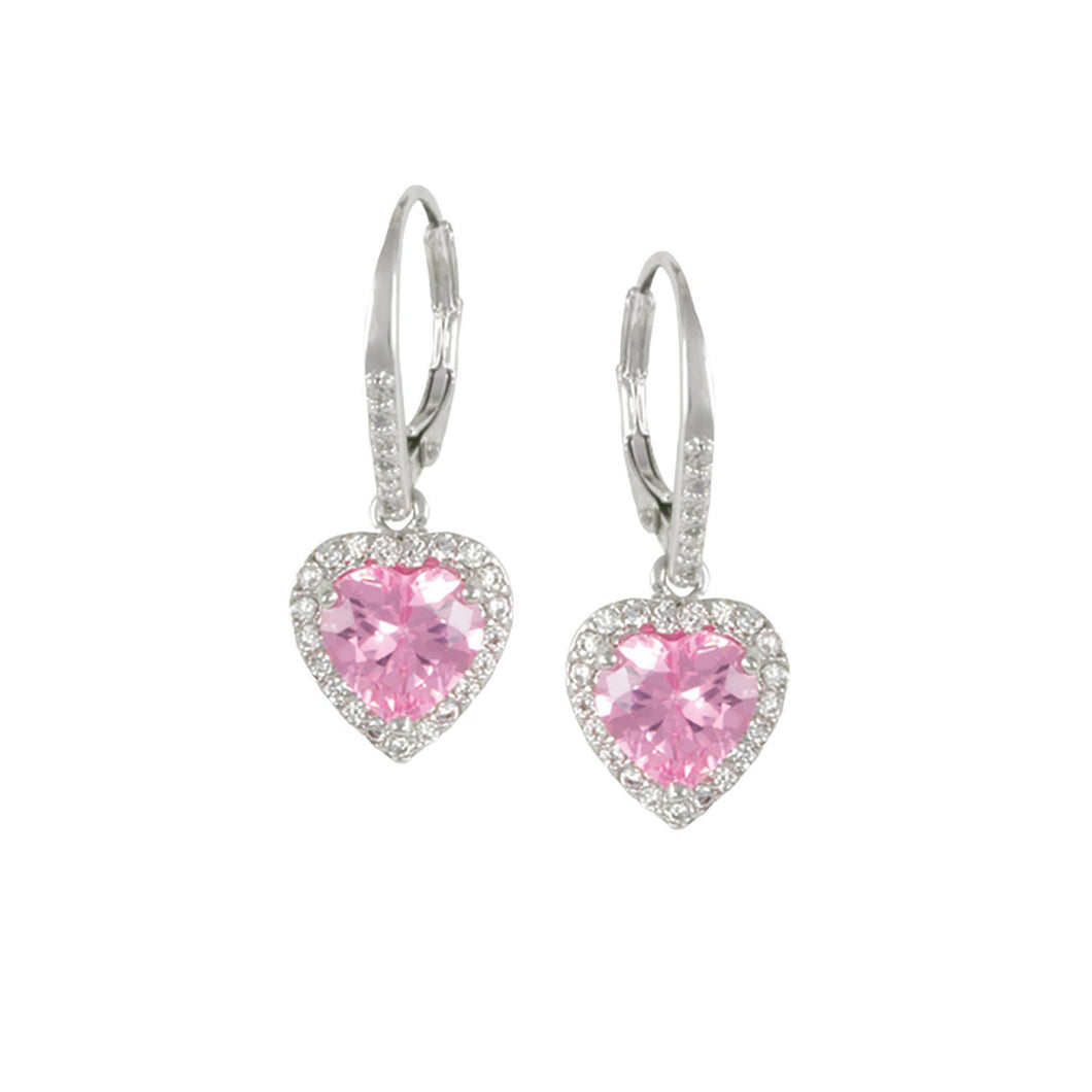 Pink Cubic Zirconia Leverback earrings Rhodium Plated