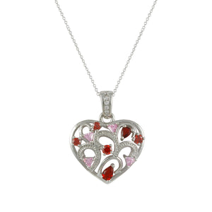 Silver Heart with garnet and pink cubic zirconia